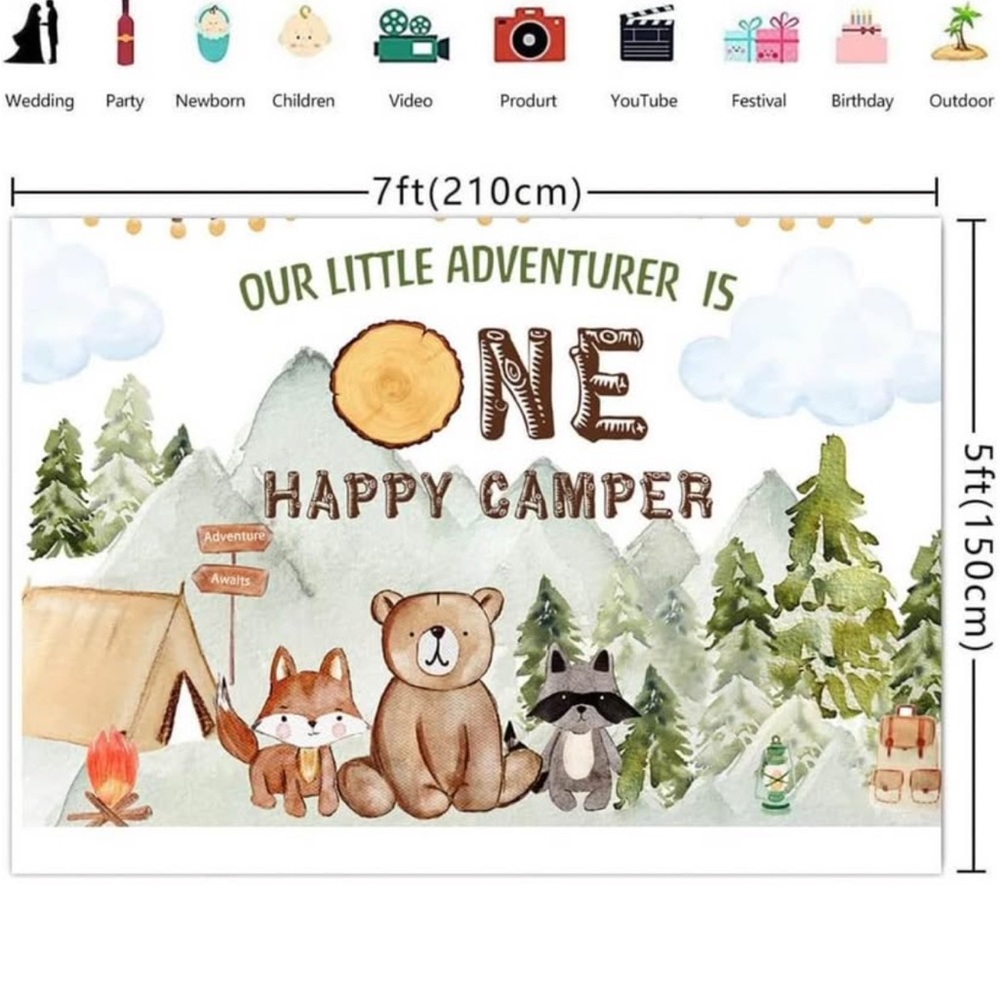 One Happy Camper Birthday Backdrop